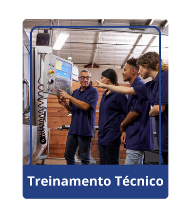 Foto de treinamento técnico profissional, destacando capacitação de equipes, aprendizado prático e desenvolvimento de habilidades em ambiente industrial ou corporativo.